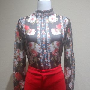 Grown-up Outfit-Red Pants, Floral Shirt